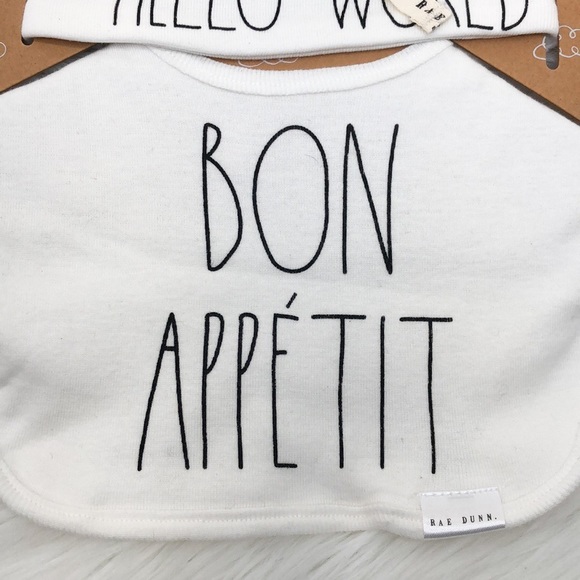 Rae Dunn White 2 Piece Baby Beanie & Bib Set - Picture 2 of 7